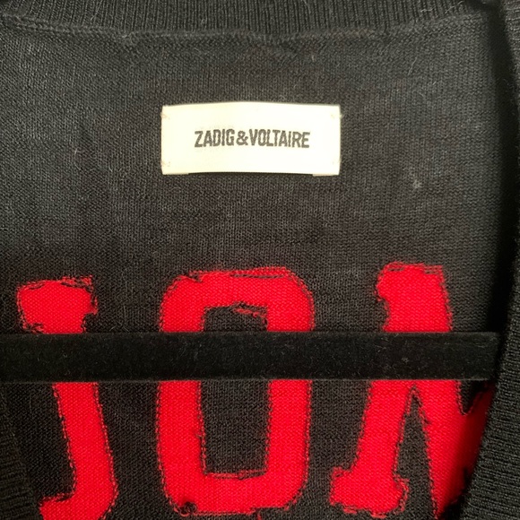 Zadig & Voltaire Happy Amour Merino Wool V-Neck Sweater [Size L] - Picture 3 of 5